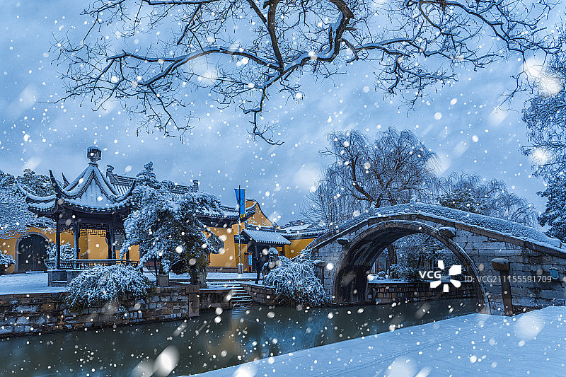 古桥冬雪图片素材