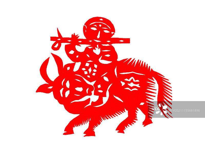 剪纸：牧童吹笛图片素材