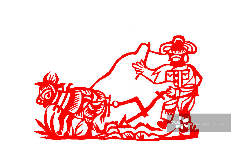 剪纸：耕牛图片素材