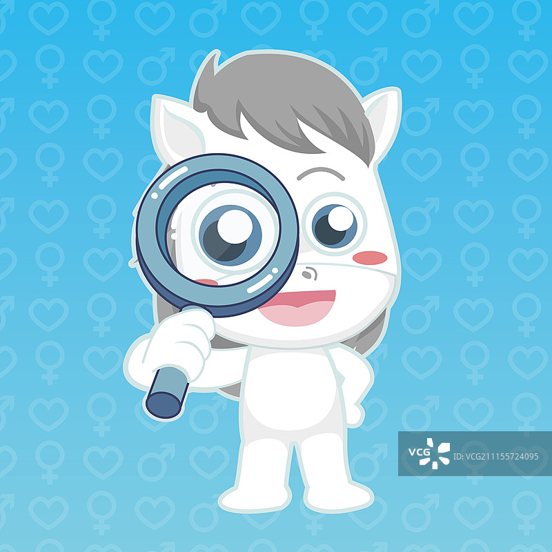 拿放大镜的白马卡通图片素材