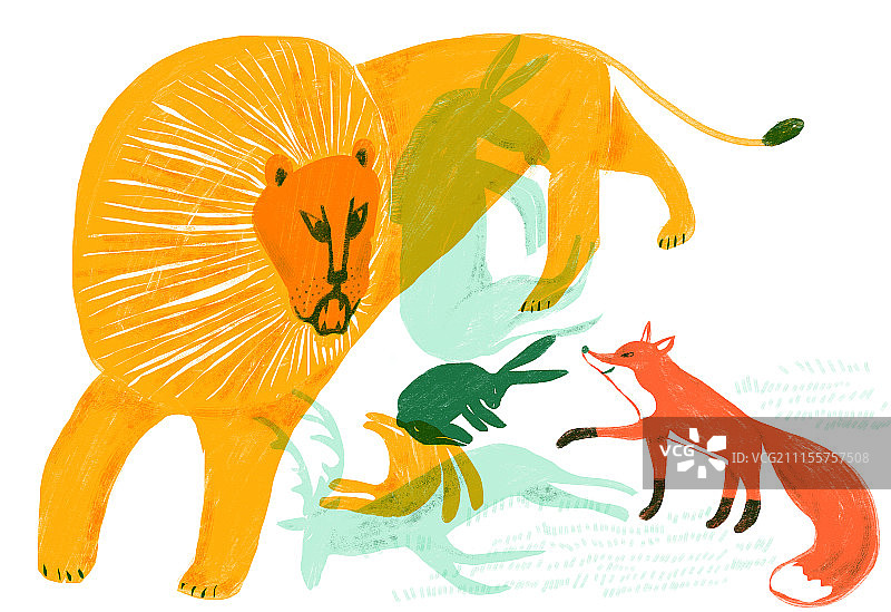 寓言故事 狮子驴子和狐狸图片素材