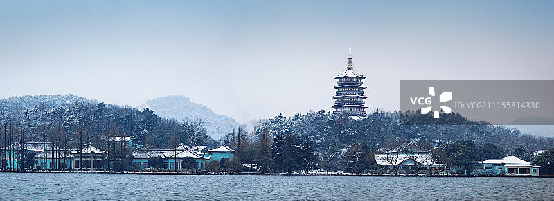 西湖山水雪景图图片素材