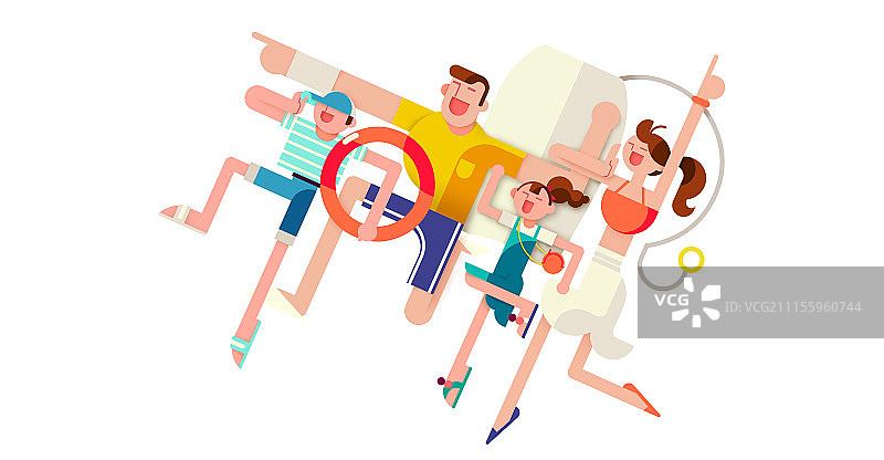 整齐的一家-夏日海滩人物图片素材