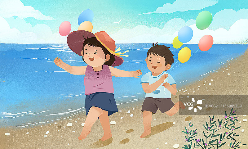 儿童与大海图片素材