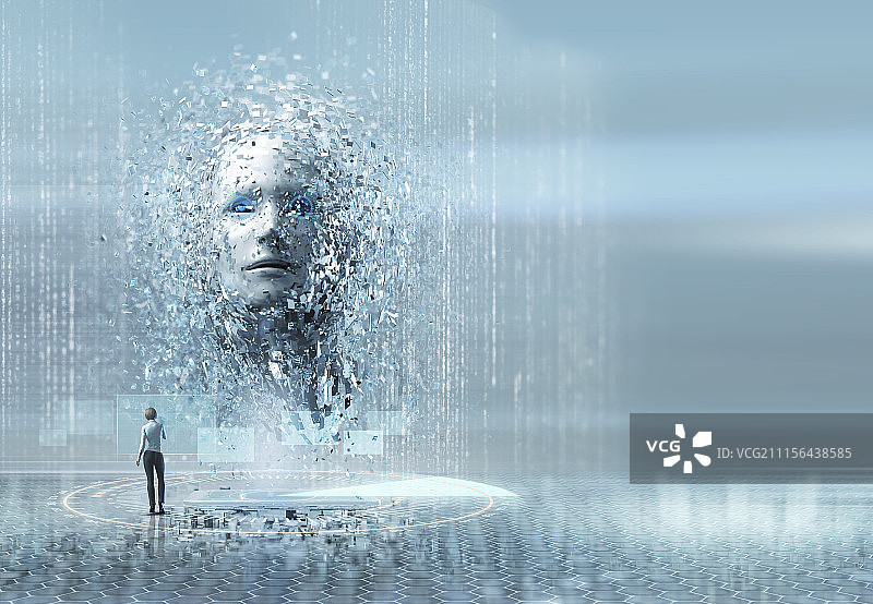 人工智能：仰望人脸的女人图片素材