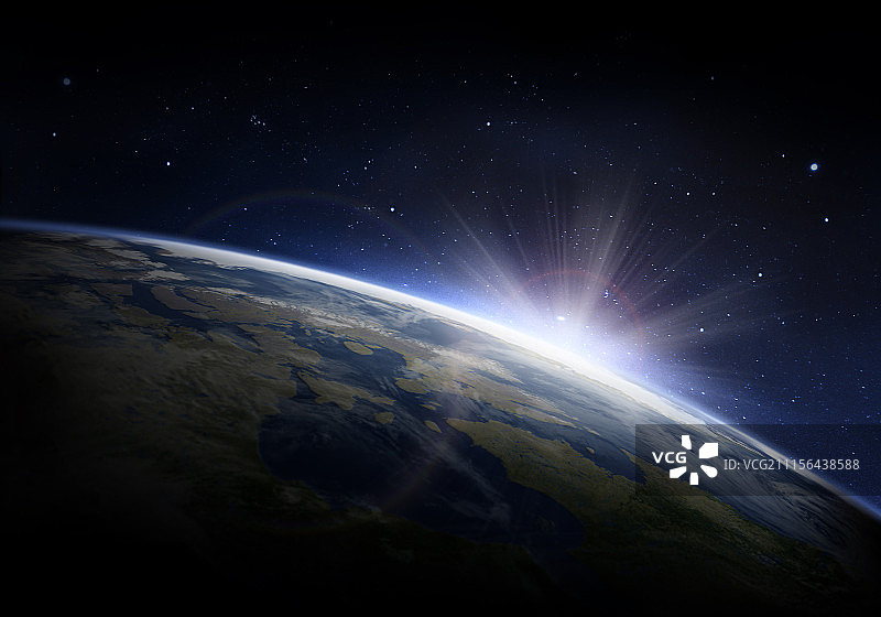 外太空阳光照耀地球图片素材