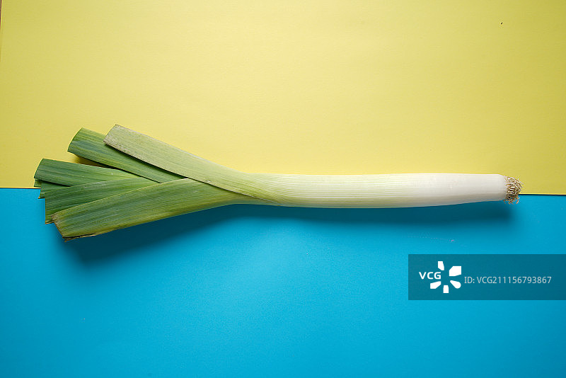 双色板上的一根大葱图片素材