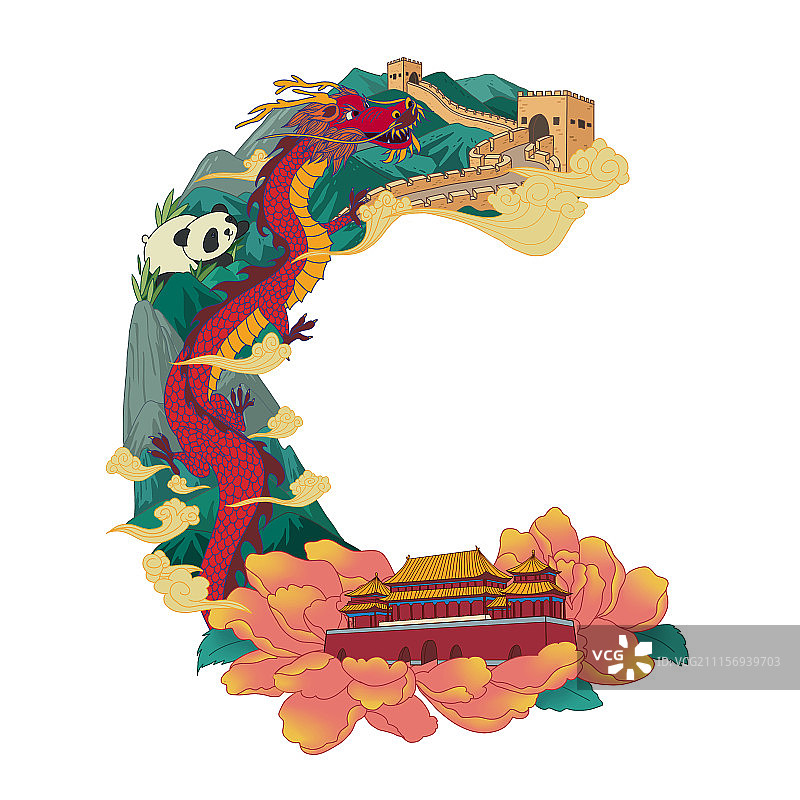 字母插画C中国图片素材