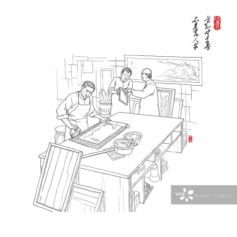 扬州老行当-裱画匠图片素材