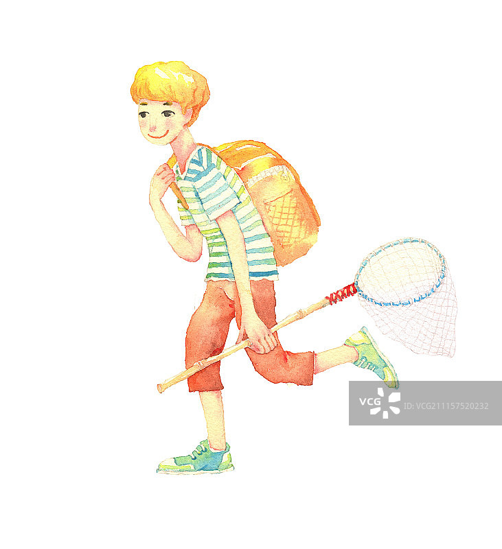 时尚唯美人物组图3000幅-拿着捕鱼网的男孩图片素材