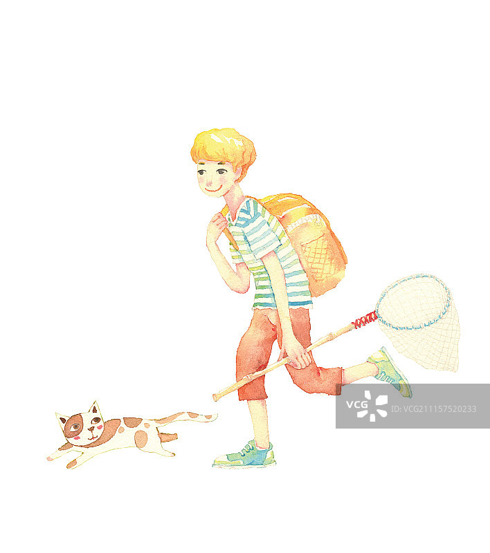 时尚唯美人物组图3000幅-拿着捕鱼网的男孩图片素材