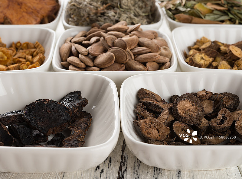 棚拍多种中药侧面特写图片素材