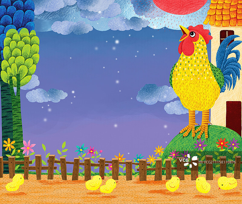 动物插画系列作品共3000幅-雄鸡一唱天下白图片素材