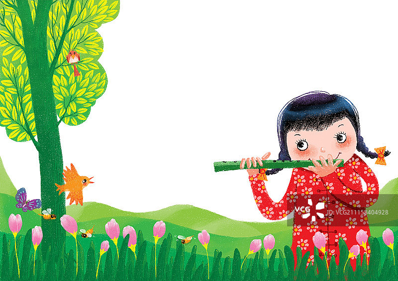 青春时尚唯美人物组图共3000幅-郁金香花园吹笛的红衣服女孩图片素材