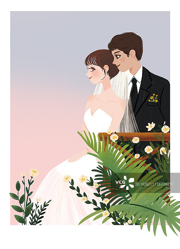 手绘婚纱照图片素材