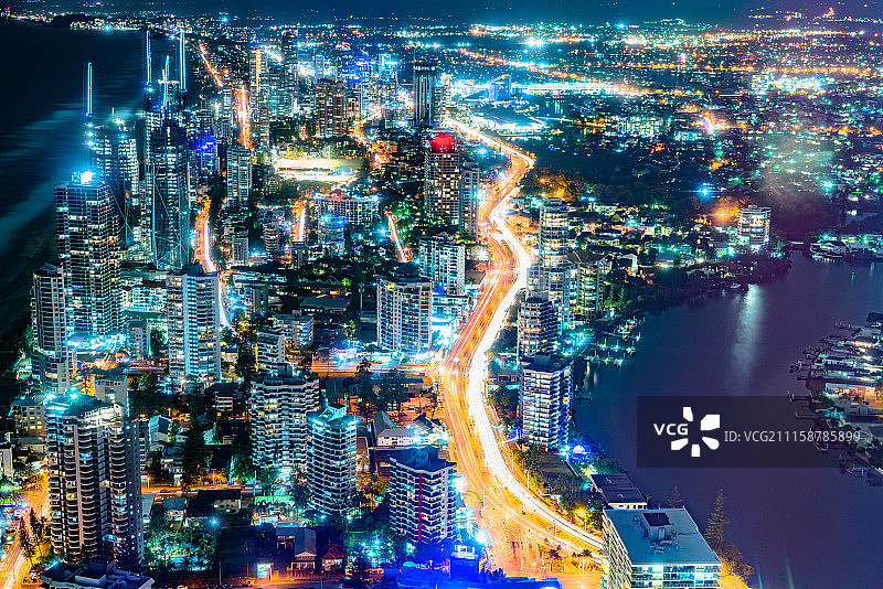 黄金海岸沙滩城市梦幻夜景图片素材