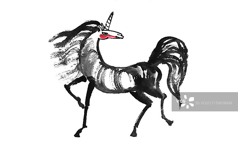 股市金融系列插画-独角兽水墨系列图片素材
