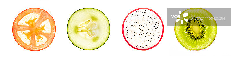 番茄 青瓜 火龙果 猕猴桃 截面排列图图片素材
