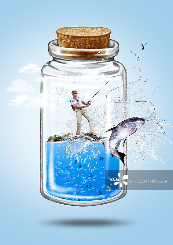 钓鱼的男人合成图像图片素材