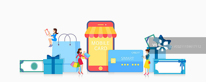 便捷生活：里程、信用卡、移动支付优惠扁平设计图片素材