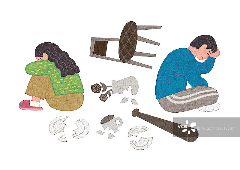 反对一切暴力行为插画（家庭暴力）图片素材