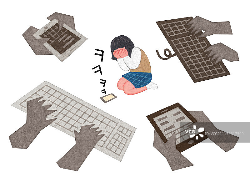 所有暴力行为插图矢量素材。白色背景上的不同家庭暴力场景。006图片素材