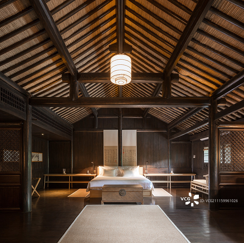 中式禅意的精品酒店客房图片素材