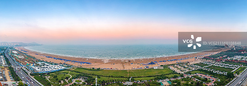 青岛西海岸金沙滩日落全景图图片素材