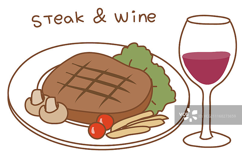 白色背景上的牛排和葡萄酒图标图片素材
