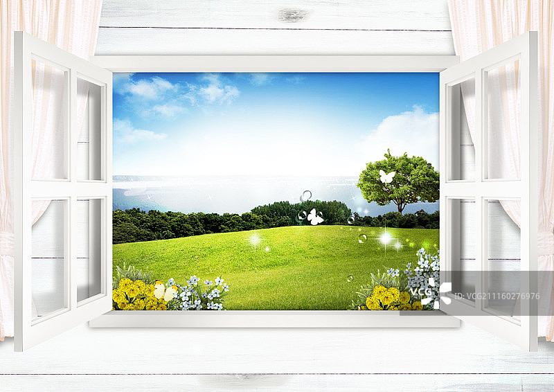 窗外景色合成图图片素材