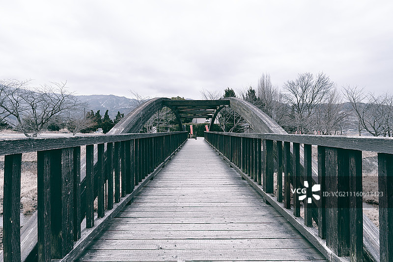 富士河口湖木桥图片素材