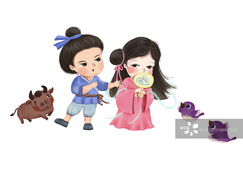 七夕-Q版牛郎织女人物图片素材