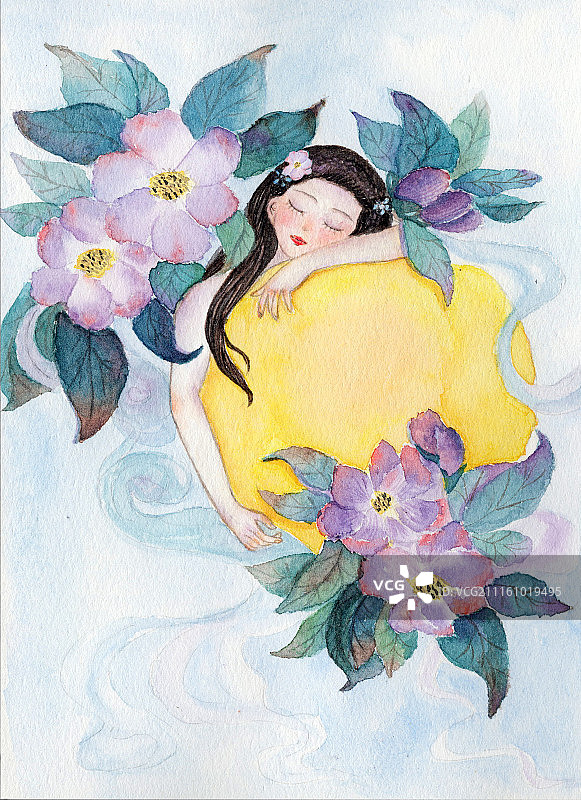 环抱月亮的少女图片素材