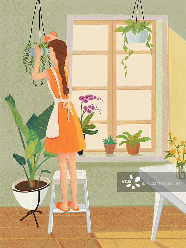 浇花的女孩图片素材