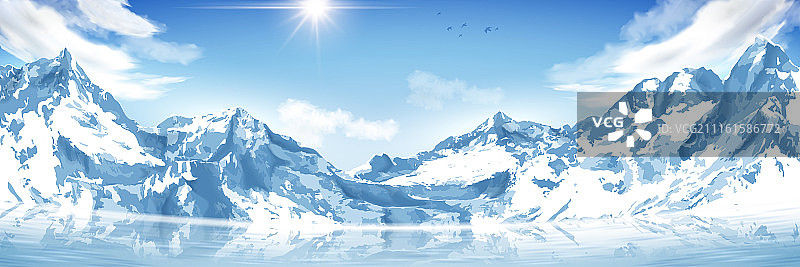 辽阔雪山远景与宁静湖泊背景素材图片素材