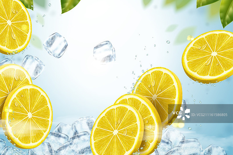 天然背景设计﹐水果切片与冰块素材图片素材