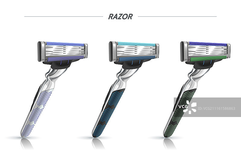三色手动剃须刀模板﹐男性理容用品素材图片素材