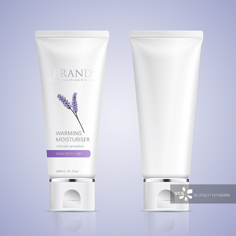 薰衣草护手霜包装设计﹐产品样机与紫色背景图片素材