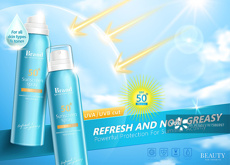 夏日防晒喷雾广告设计﹐抗紫外线清爽不黏腻图片素材