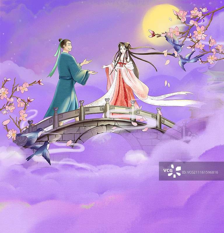 牛郎织女相会 横构图图片素材
