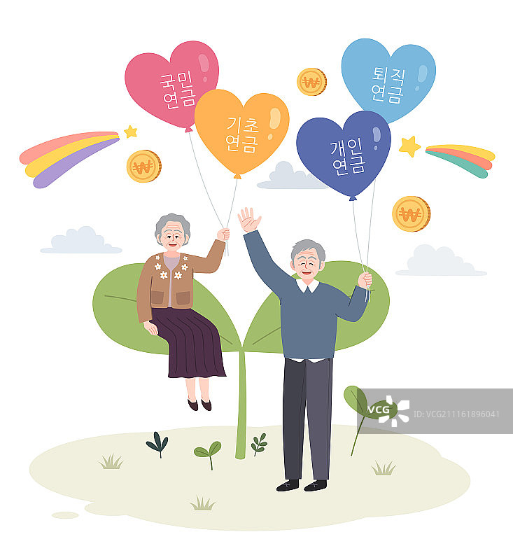 福利生活：气球与老年夫妇图片素材