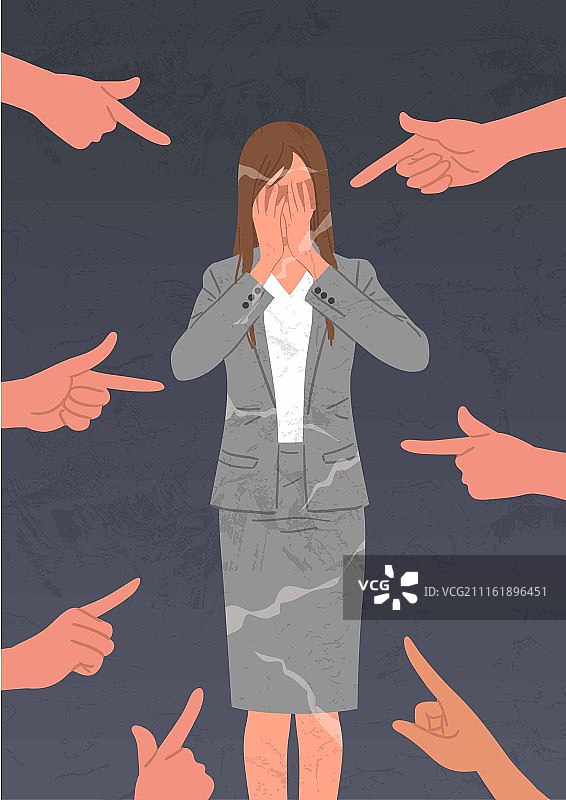 商业、负面形象、阴暗的面部表情（情感）、压力（概念）、性骚扰、女商人、人手（主要身体部位）、指向图片素材