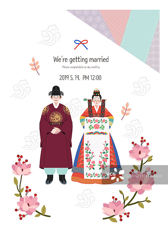 婚姻，新婚夫妇，婚礼，结婚请柬，传统婚礼，韩服，爱（概念）图片素材