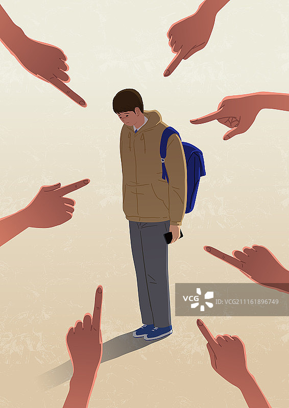 教育（主题）、校园暴力、校服、暴力、负面形象、指向（手势）、欺凌图片素材