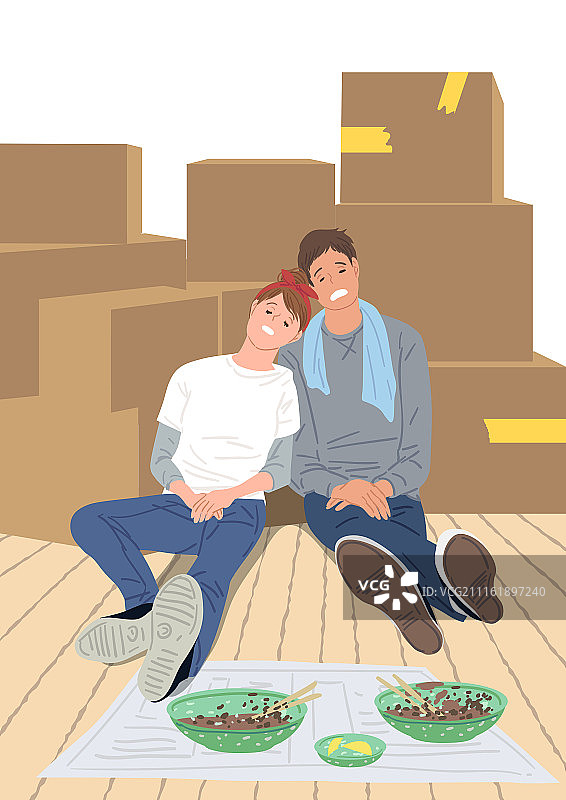 生活方式，搬家，住房问题，情侣，炸酱面，疲劳图片素材