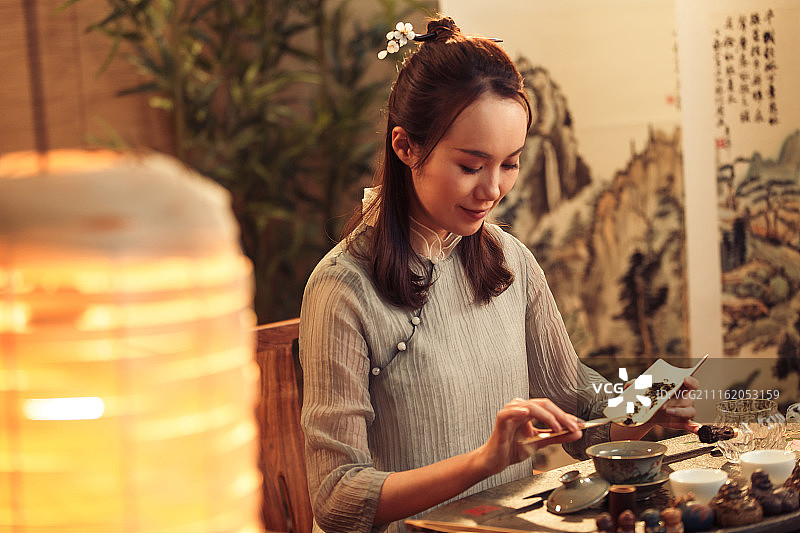 青年女人展示茶艺图片素材