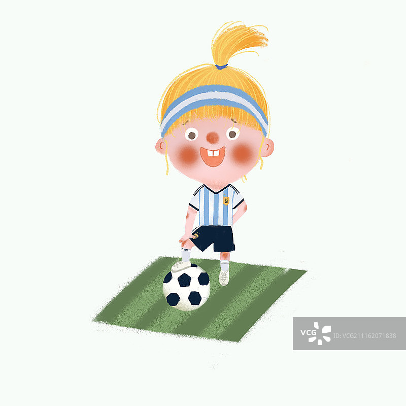 小女孩踢足球世界杯插画图片素材