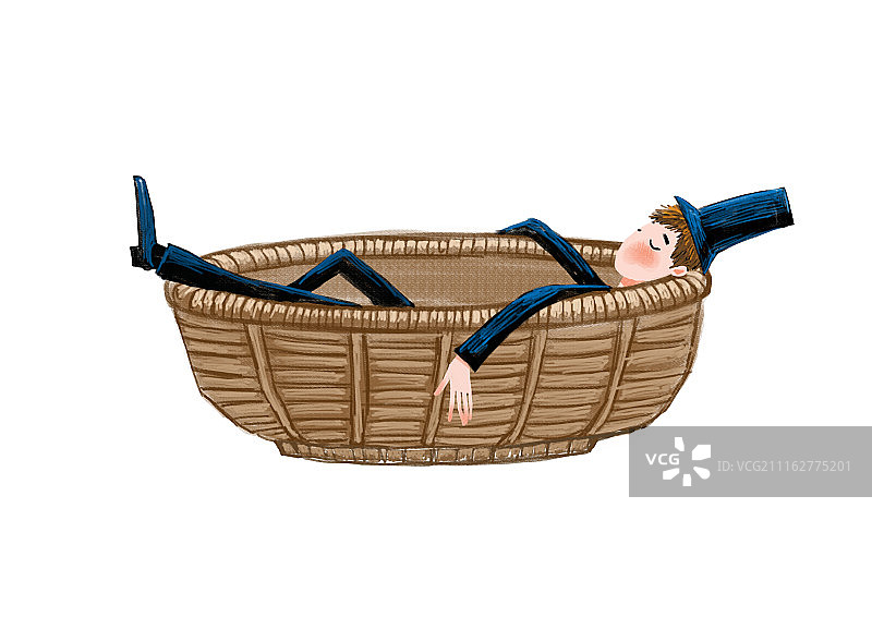 人物组图3000幅-大礼帽大绅士系列插画坐在篮筐里图片素材