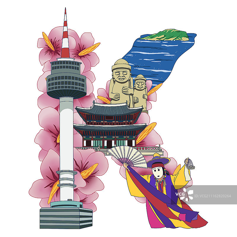 字母插画K韩国图片素材