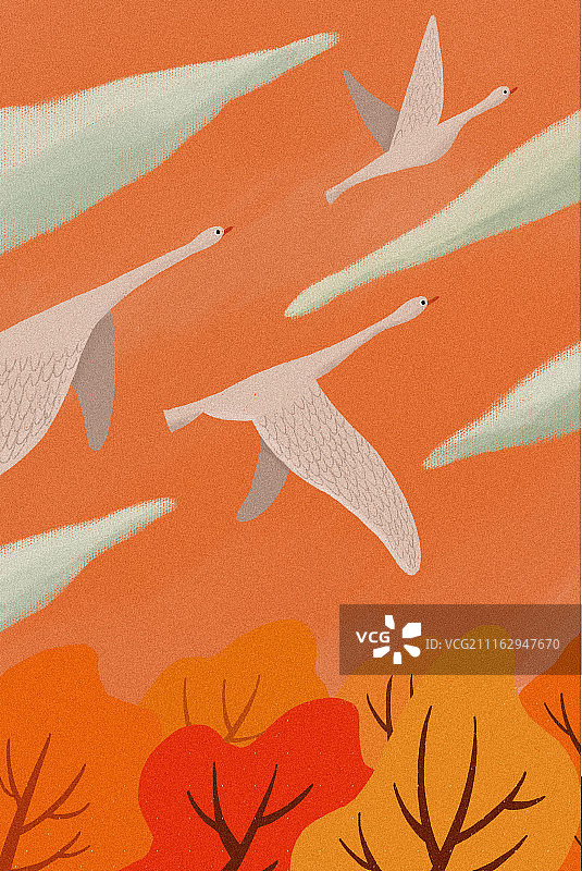 秋天秋季候鸟大雁南飞红叶小清新温暖系插画图片素材